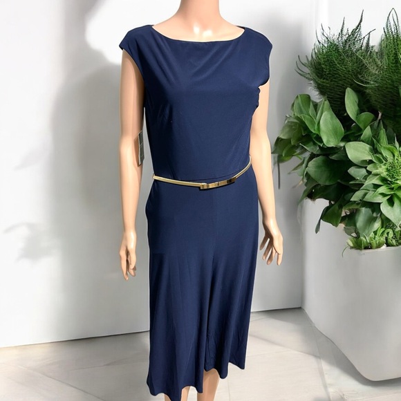 Ralph Lauren Women's Blue Cap Sleeve Wide-Leg Culotte Dress Jumpsuit w/ Pockets - Picture 11 of 16